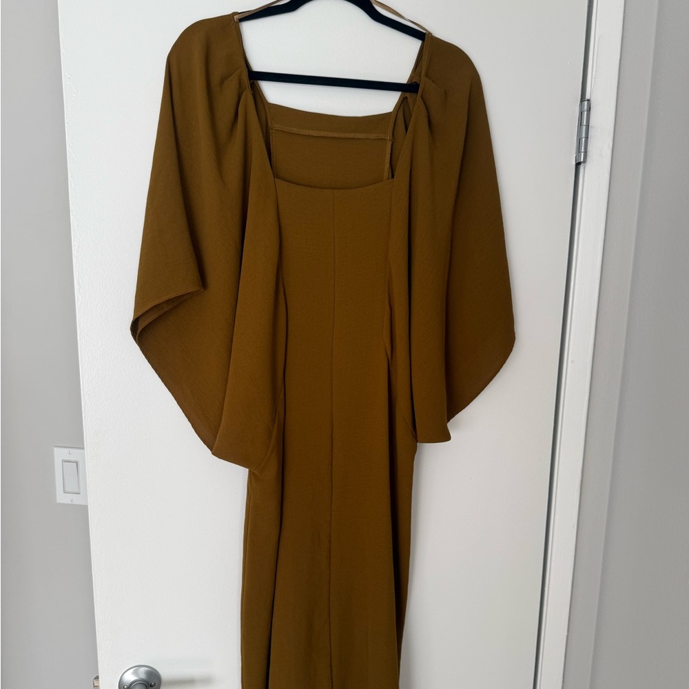 Zara Olive Brown Long Sleeve Square Neck Maxi Dress